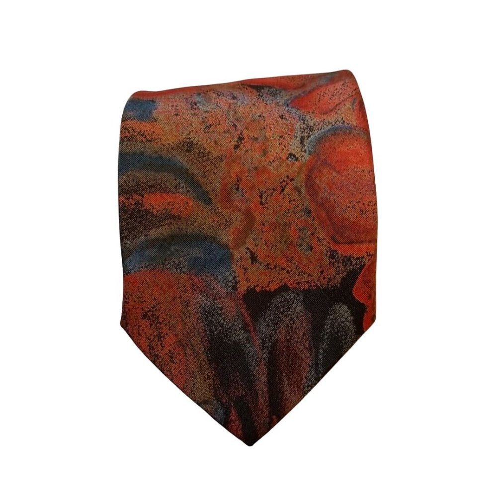 BBB NYC Tie Vintage Orange Retro Abstract Watercolor Business Casual Former Vtg